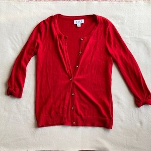 ELLE | Red Cardigan w/ Rhinestone Buttons